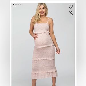 Pink Floral Print Smocked Maternity Maxi Dress